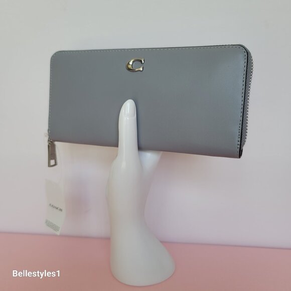 COACH Slim Accordion Smooth Leather Zip-Around Wallet – Grey Blue color ⭐ - Picture 3 of 16